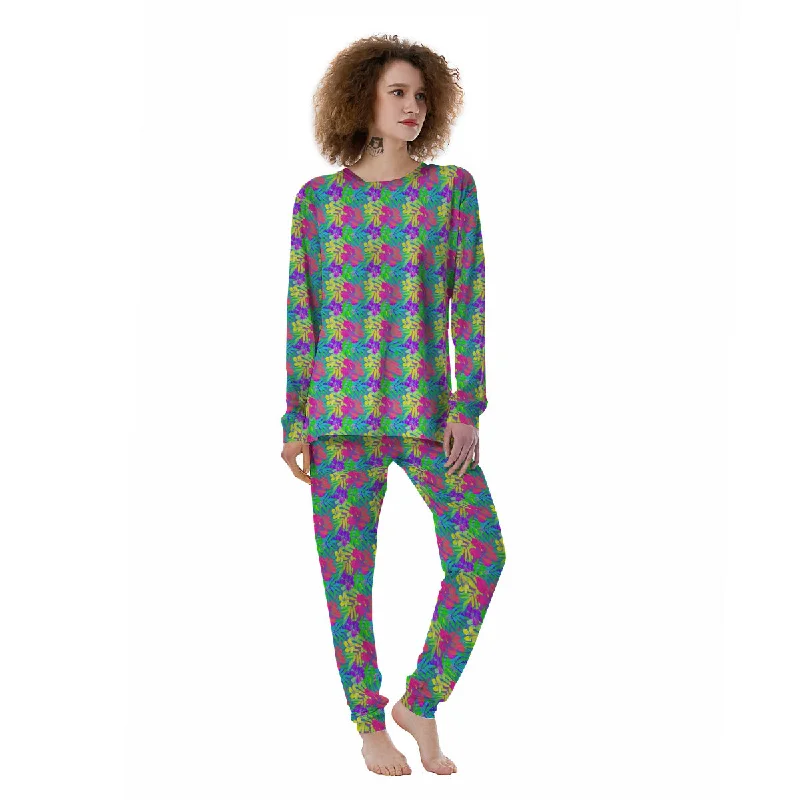 Frangipani Colorful Print Pattern Women's Pajamas Breathable cotton pajama sets