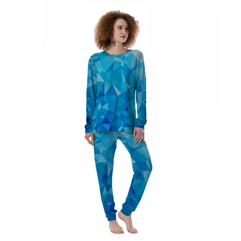 Geometric Blue Polygonal Print Women's Pajamas Work-from-home pajama sets