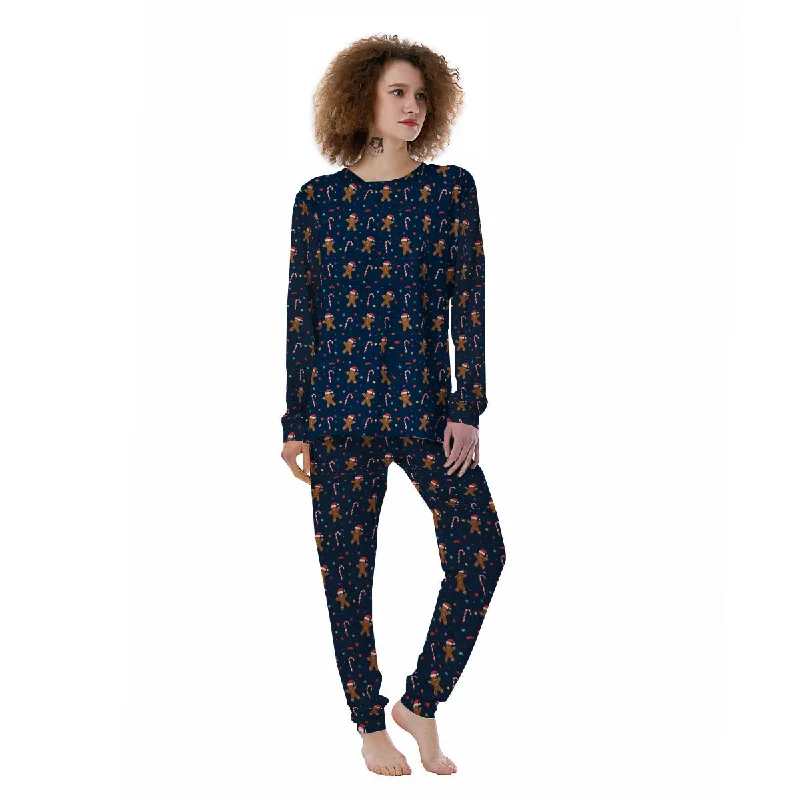 Gingerbread Christmas Print Pattern Women's Pajamas Long sleeve pajama sets