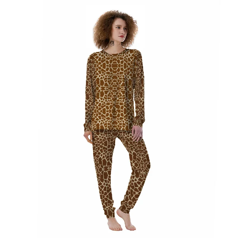 Giraffe Brown Print Pattern Women's Pajamas Knitted pajama sets