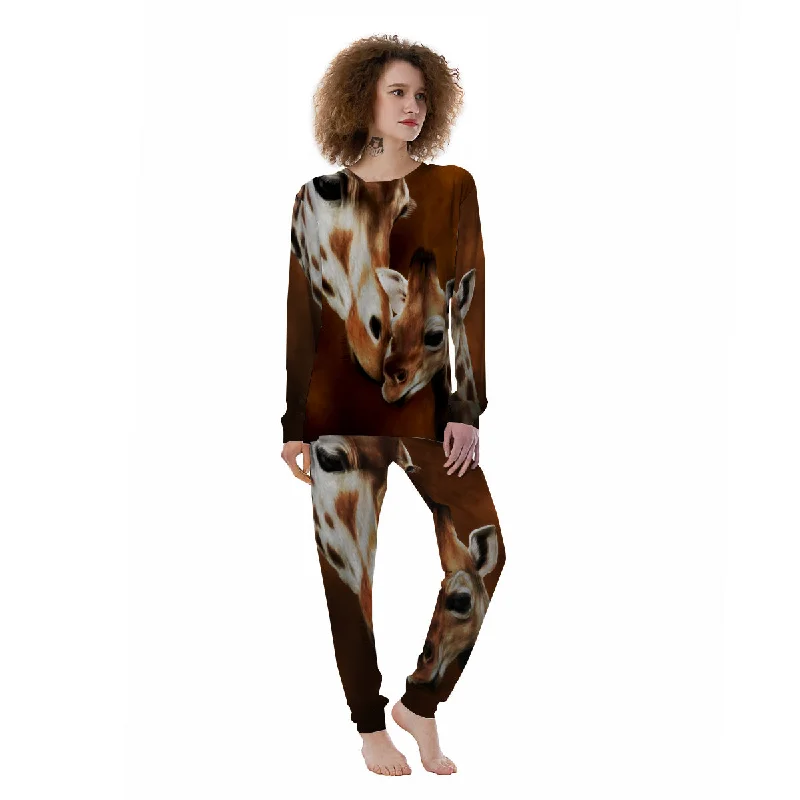 Giraffe Brown Print Women's Pajamas Flannel pajama sets