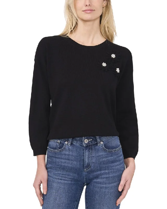 Cece Flower Embroidery With Pearls Sweater Spring sweaters