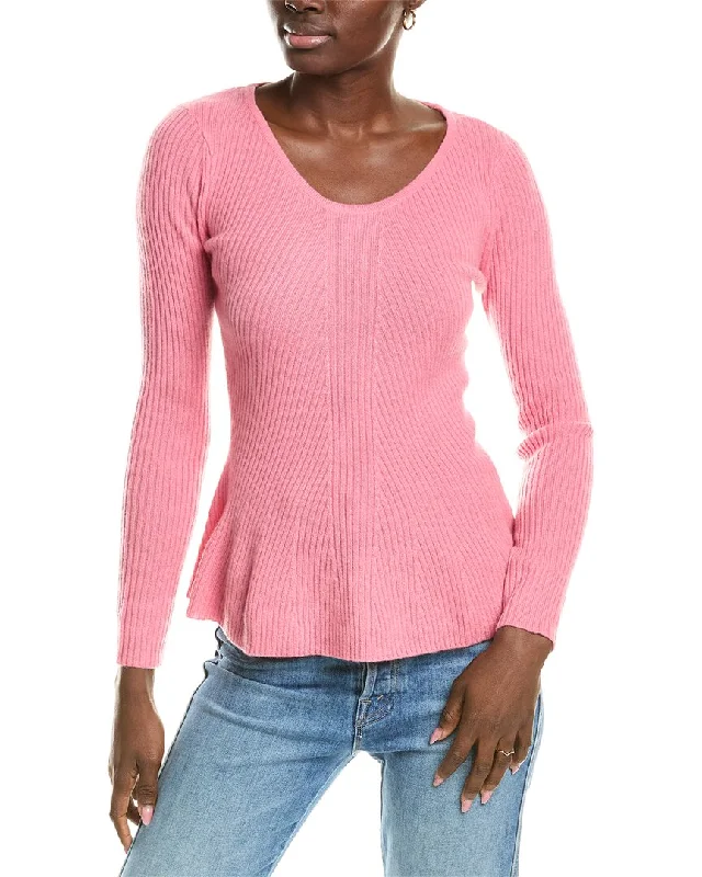 Sofiacashmere Peplum Rib Scoop Neck Cashmere Sweater Cardigan sweaters