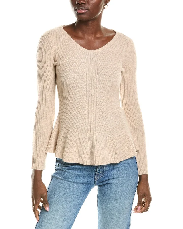 Sofiacashmere Peplum Rib Scoop Neck Cashmere Sweater Acrylic sweaters