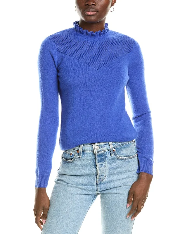 Sofiacashmere Ruffle Mock Neck Mesh Stitch Cashmere Sweater Men's wool sweaters discount