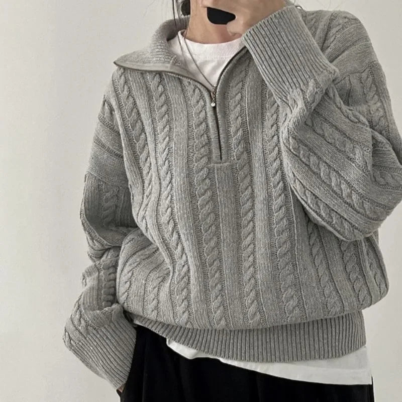 Deeptown Vintage Half Zipper Women Sweaters Korean Fashion Long Sleeve Knitted Pullover Loose Casual Thermal Knitwear Autumn Lightweight sweaters