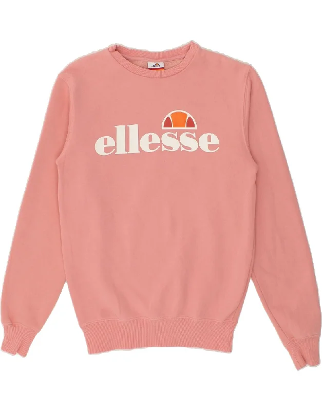 ELLESSE Womens Graphic Sweatshirt Jumper UK 8 Small Pink Cotton Best sweaters for layering