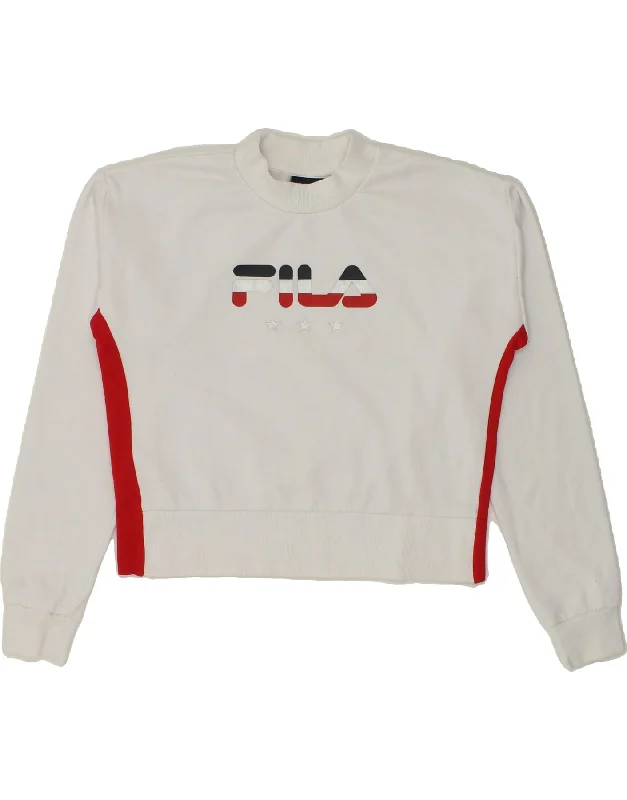 FILA Womens Graphic Sweatshirt Jumper UK 10 Small White Cotton Cropped sweaters