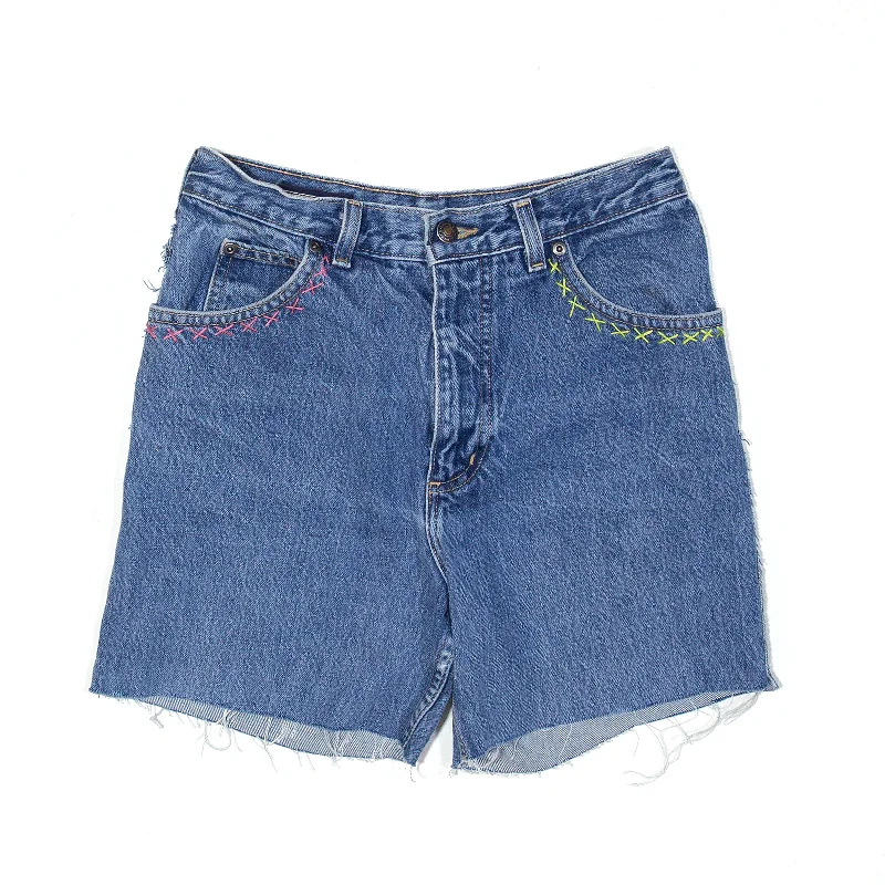 LAND'S END Embroidered Cut Off Shorts Blue Regular Denim Womens XS W24 Christmas sweaters