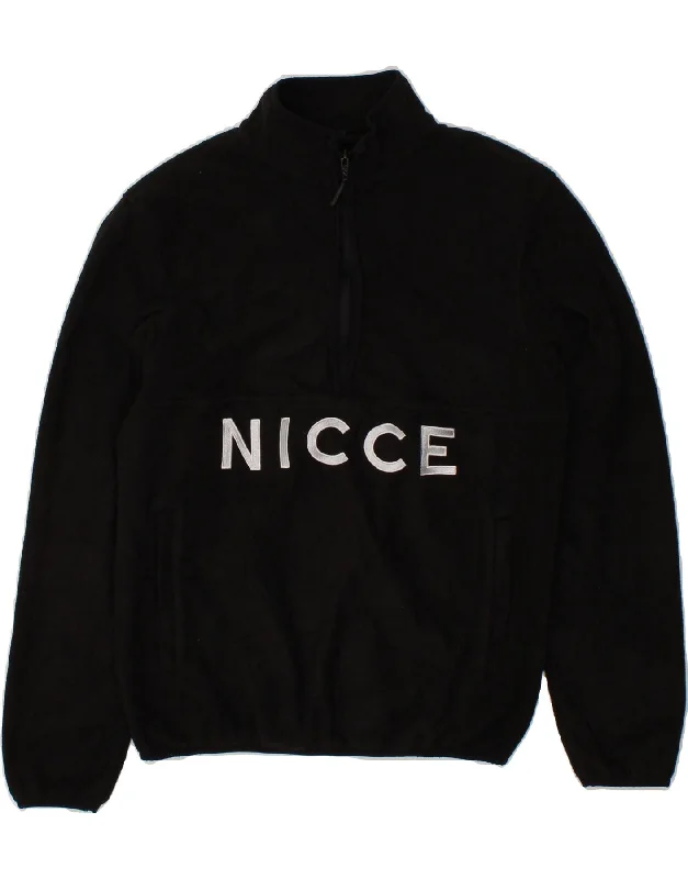 NICCE Womens Graphic Zip Neck Fleece Jumper UK 14 Medium Black Polyester Thanksgiving sweaters