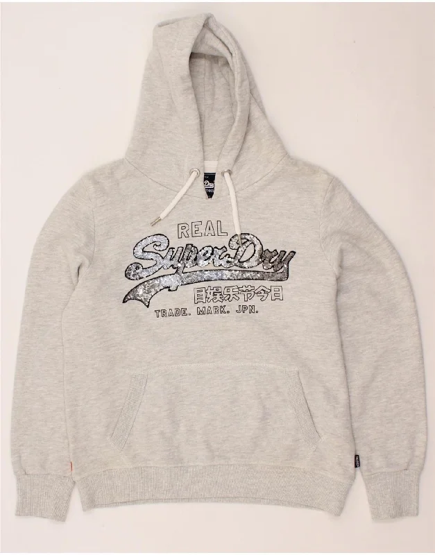 SUPERDRY Womens Graphic Hoodie Jumper UK 16 Large  Grey Cotton Water-resistant sweaters