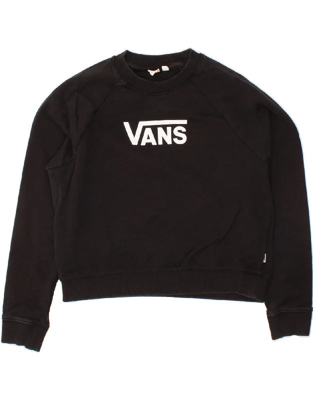 VANS Womens Crop Graphic Sweatshirt Jumper UK 14 Medium Black Cotton Classic sweaters