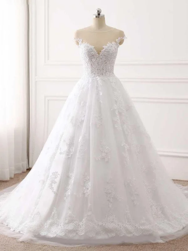 Lace Appliques Ball Gown Wedding Dresses Floral Wedding Gown