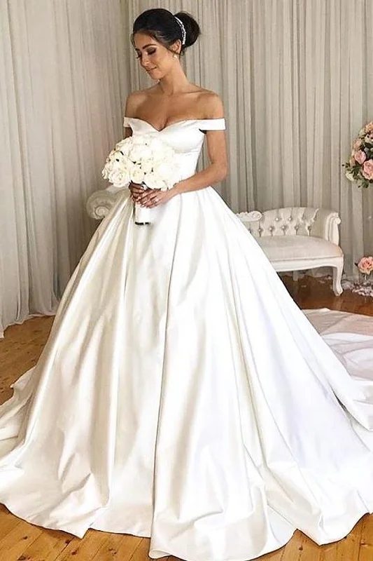 Charming Simple Style Satin Ball Gown Wedding Dress Modest Bridal Dress Y0028 A-line Bridal Dress