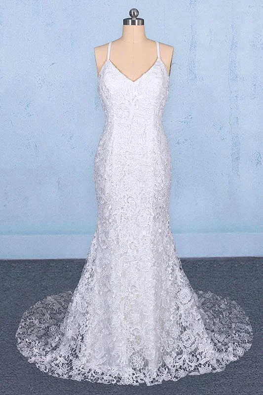 Mermaid Elegant V Neck Lace Wedding Dress Backless Lace Bridal Dress N2348 Satin Wedding Dress