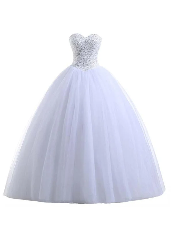 Glamorous Sweetheart Beaded Ball Gown Tulle Wedding Dresses Timeless Wedding Dress