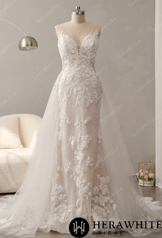 Glitter Tulle A-Line Wedding Dress with Detachable Train Soft Wedding Gown