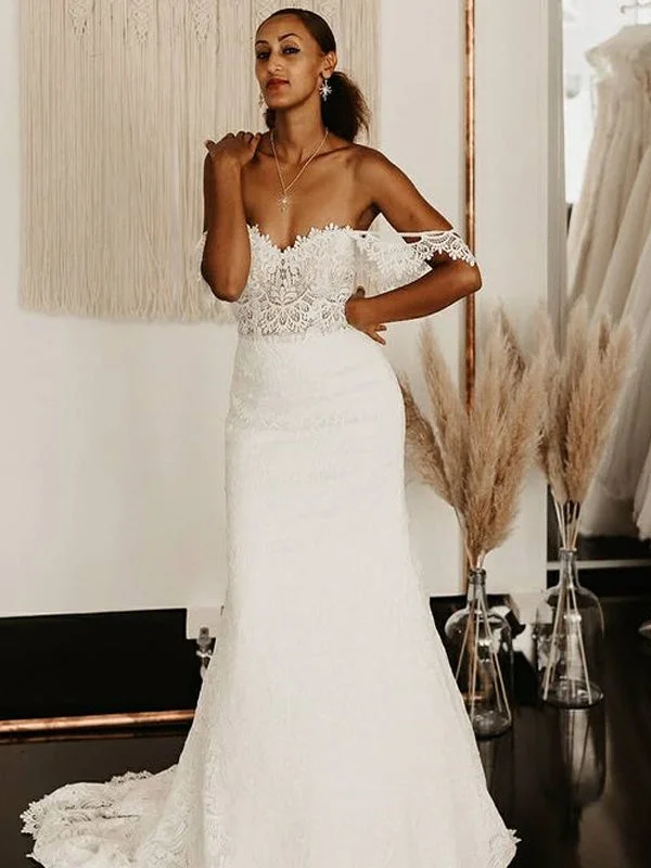 New Arrival Off-shoulder Mermaid Lace Long Wedding Dresses, WDS0077 Beaded Wedding Gown