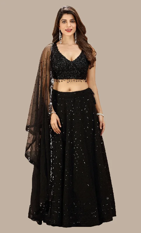 Black Embroidered Chania Choli Set Club unclassified skirts