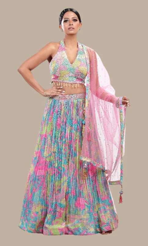 Candy Pink Embroidered Choli Set Tulle unclassified skirts