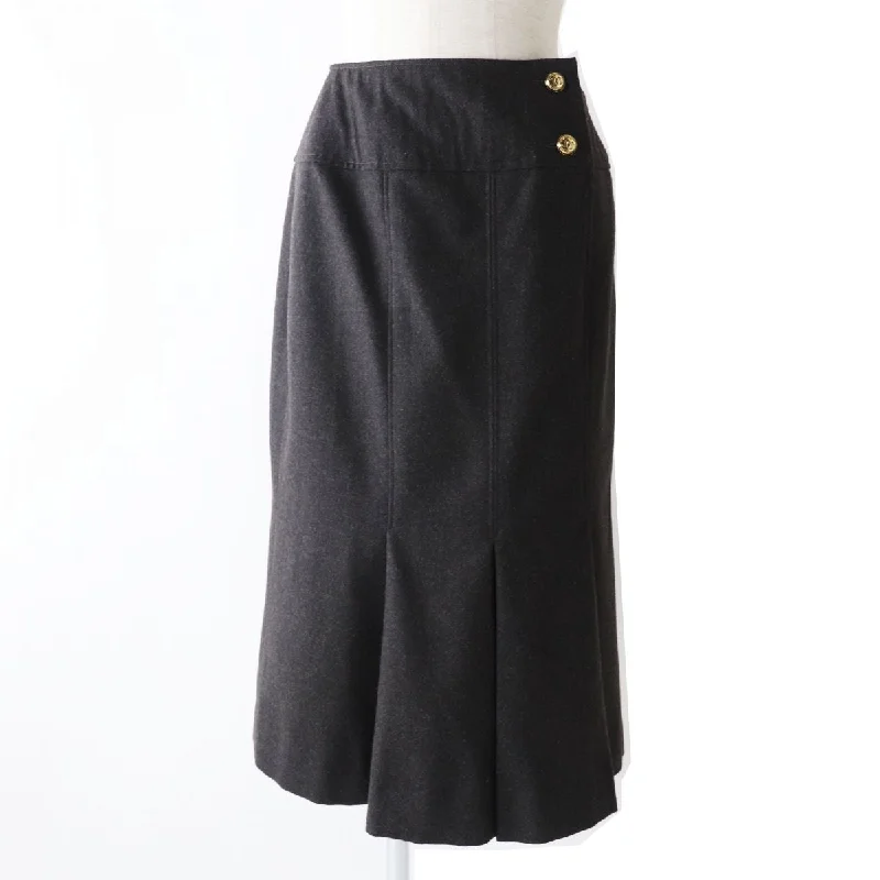 Chanel Vintage Wool Pleated Skirt Dark Grey Wedding guest unclassified skirts