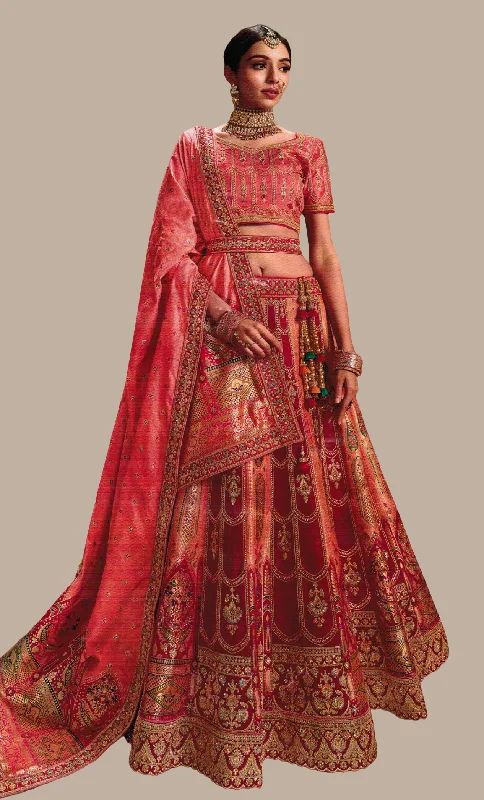 Coral Embroidered Lengha Side-tie unclassified skirts