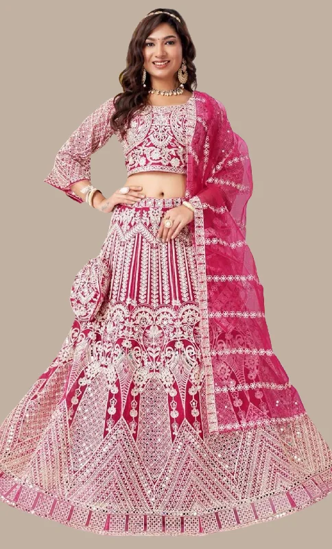 Deep Cerise Embroidered Chania Choli Set Embroidered unclassified skirts