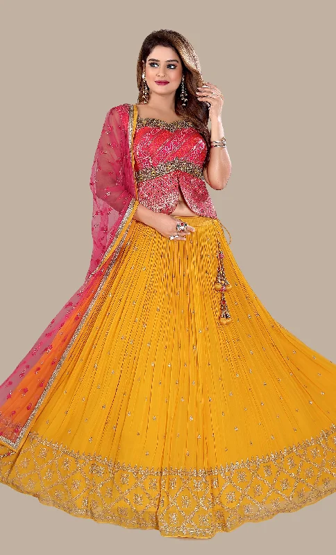 Deep Mustard Embroidered Chania Choli Set Boho unclassified skirts