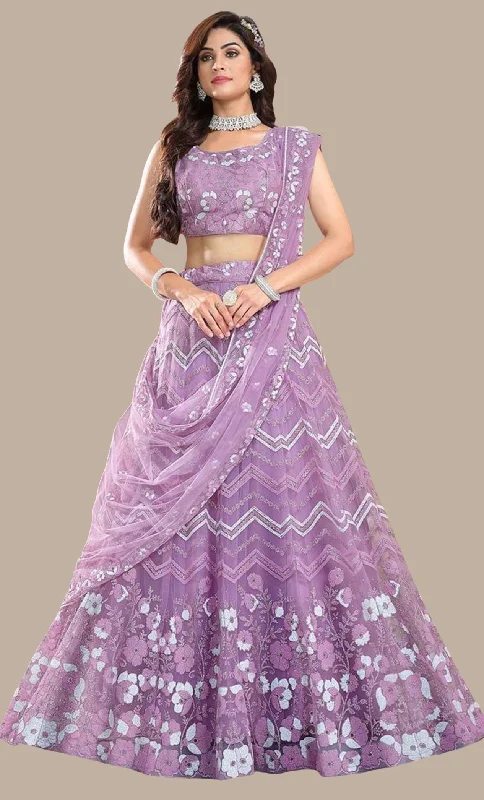 Lilac Embroidered Chania Choli Set Gothic unclassified skirts