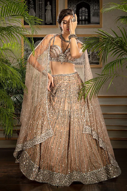 Nude Heavily Mirror Embroidered Lehenga Wrap unclassified skirts