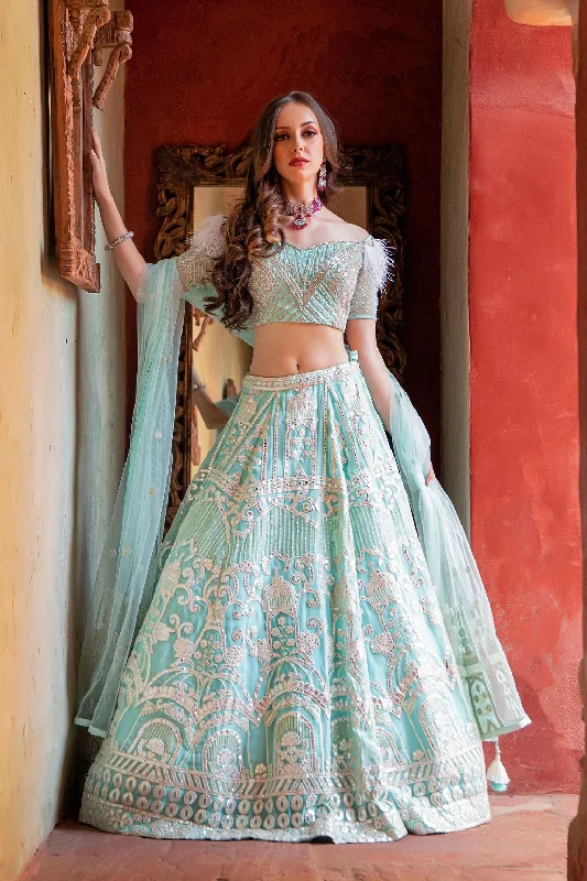 Blue Leather Patch embroidery Lehenga Knitted unclassified skirts