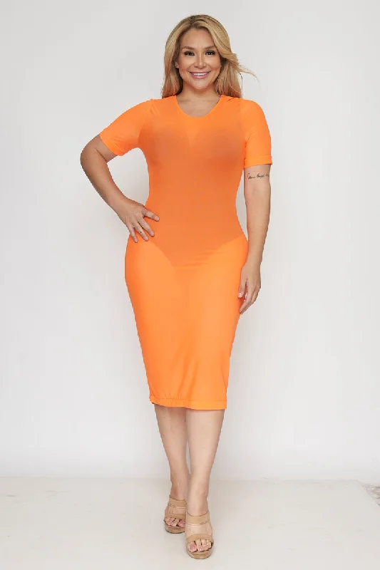 Plus Size See-Trough Short Sleeve Midi Dress in Neon "Undershirt Not Included" (D1044) Chiffon midi dresses