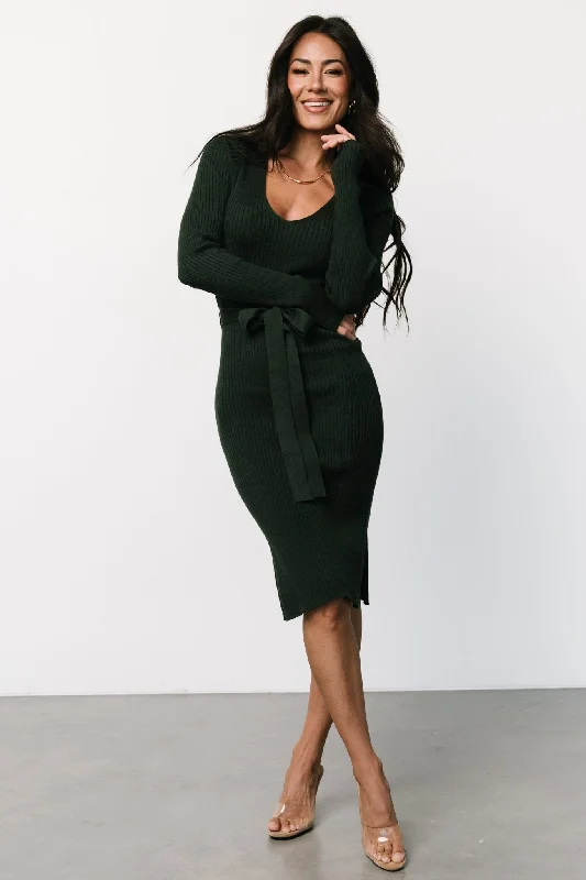 Blayne Ribbed Midi Dress | Emerald Graduation midi dresses