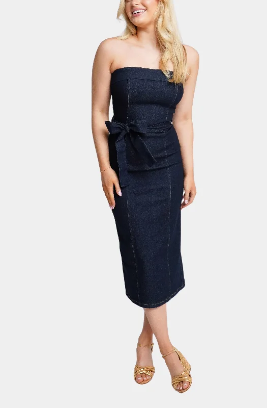 Caterina Denim Midi Dress Flattering midi dresses for all body types