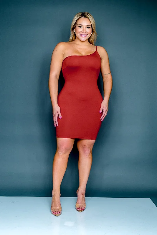 Plus Size One Shoulder Spaghetti Strap Bodycon Midi Dress* (CD54238P) Sleeveless midi dresses