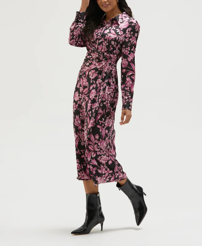 Floral Print Gathered Popover Midi Dress Urban Outfitters midi dresses