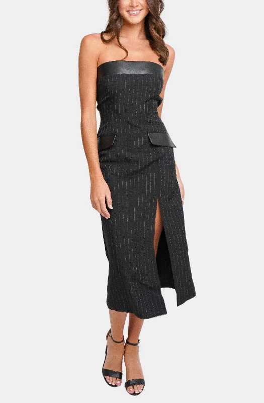 Carly Pinstripe Leather Midi Dress Prom midi dresses