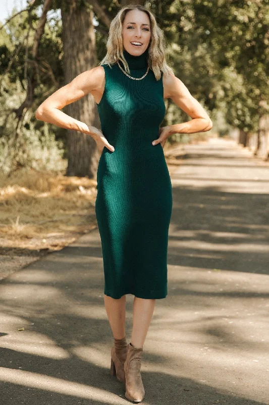 Melbourne Turtleneck Midi Dress | Emerald Off-shoulder midi dresses