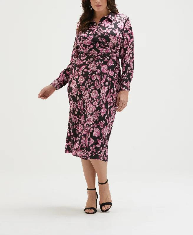 Plus Size Floral Print Gathered Popover Midi Dress Best midi dresses for elegant looks