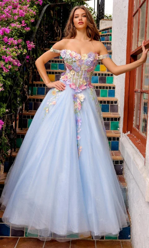 Floral-Embroidered Long Prom Ball Gown 6124 Lightweight floral dresses for hot weather