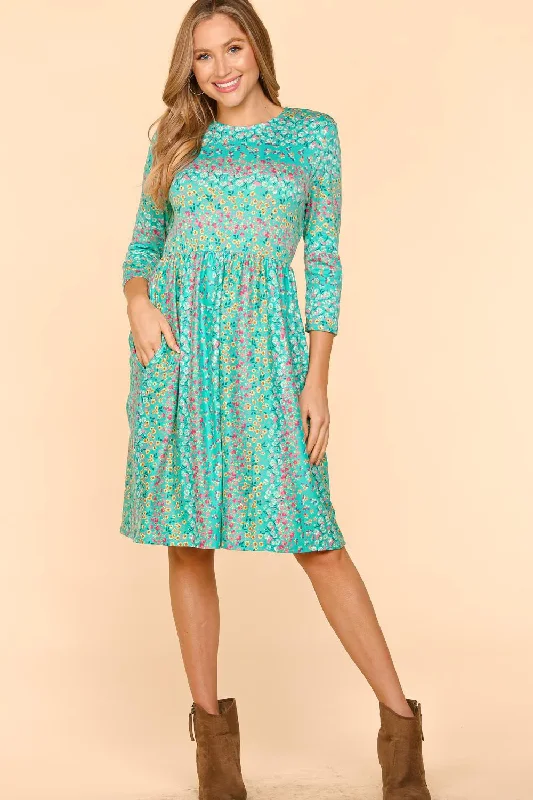 Blue Zone Planet |  Haptics Round Neck Floral Dress with Pockets Plus size floral dresses