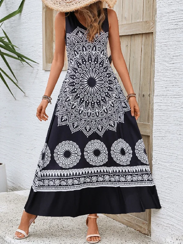 Blue Zone Planet |  Printed Round Neck Sleeveless Dress Wedding floral dresses