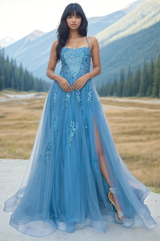 Floral-Embroidered Long Tulle Prom Dress 8031J Garden party floral dresses