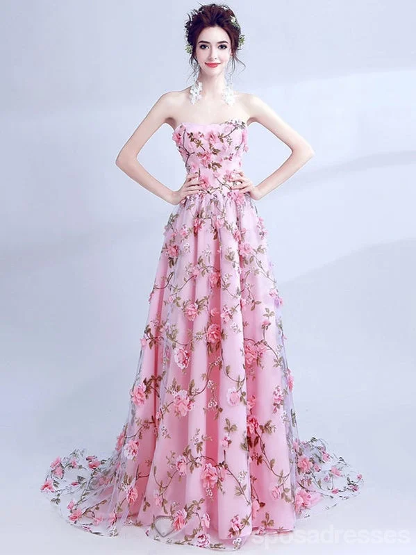 Cute Floral Pink A-line Sweetheart Long Prom Dresses Online, Dance Dresses,12750 Best floral dresses for work