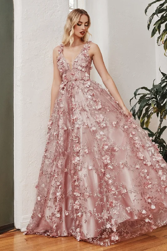 Glitter Floral Ball Gown By Cinderella Divine -J838 Party floral dresses