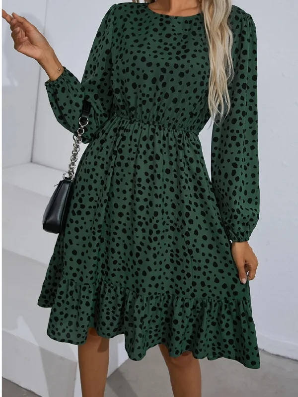 Blue Zone Planet |  Printed Round Neck Balloon Sleeve Dress Summer floral dresses