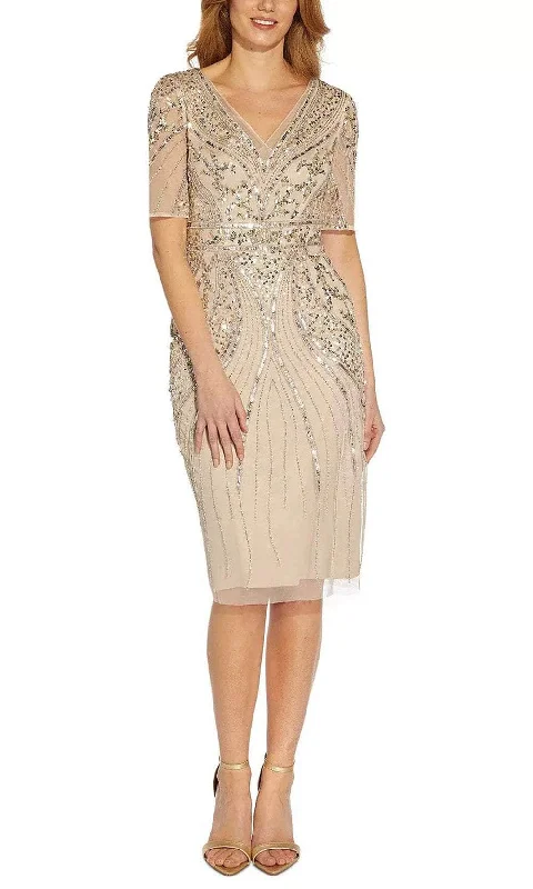 Adrianna Papell AP1E209809 - Beaded Mesh Dress Discounted unclassified dresses