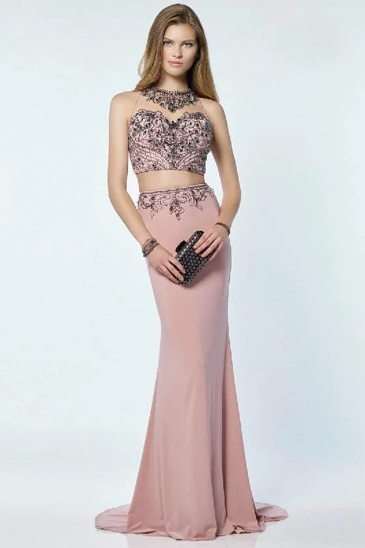 Alyce Paris Two Piece Halter Jersey Gown 6713 - 1 pc Cameo Rose in Size 0 Available Minimalist unclassified dresses