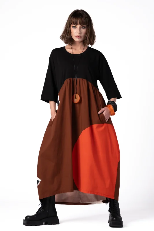 ALEMBIKA Bloom Dress in Sepia/Black/Orange Printed unclassified dresses