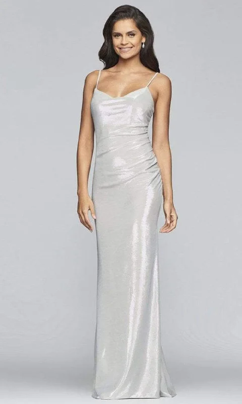 Faviana - S10256SC Thin Strapped Cowl Neck Metallic Slit Gown Soft fabric unclassified dresses